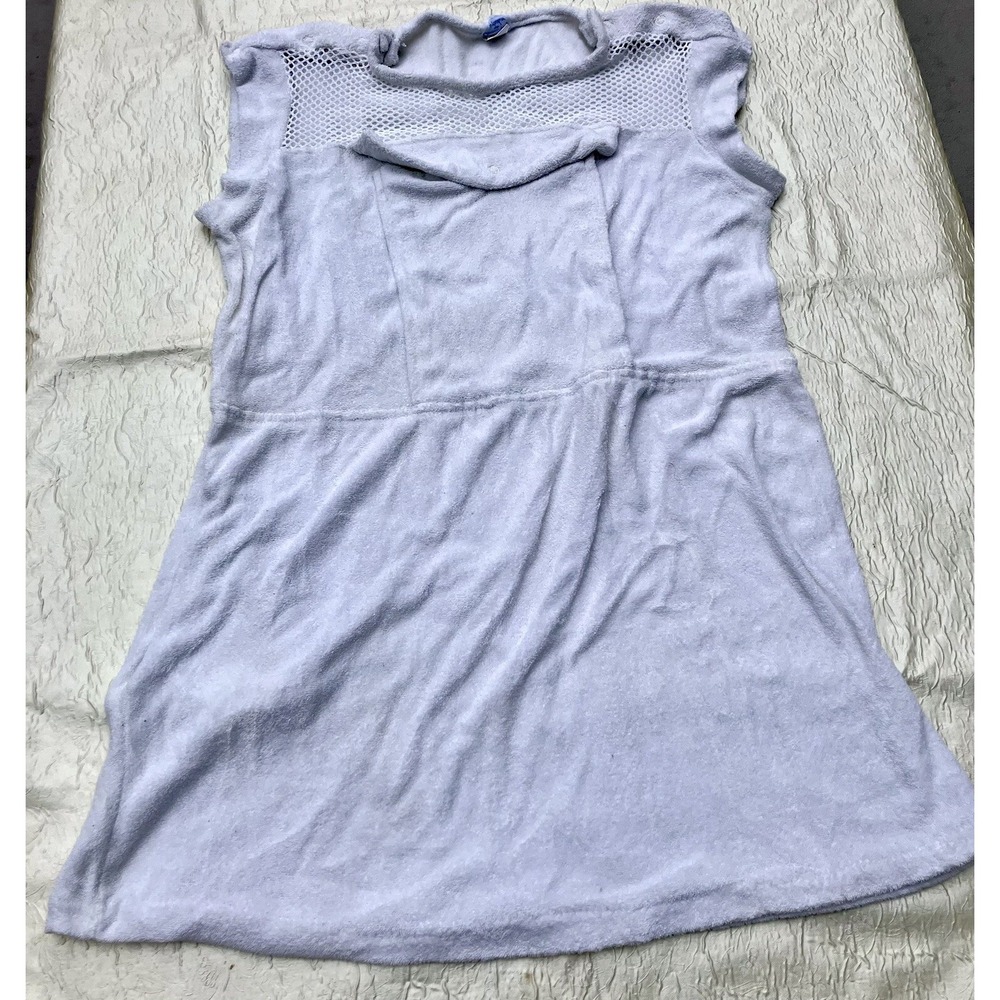Vintage Queens Way to Fashion Terry Cloth Beach Cover Up Dress White Mesh Medium